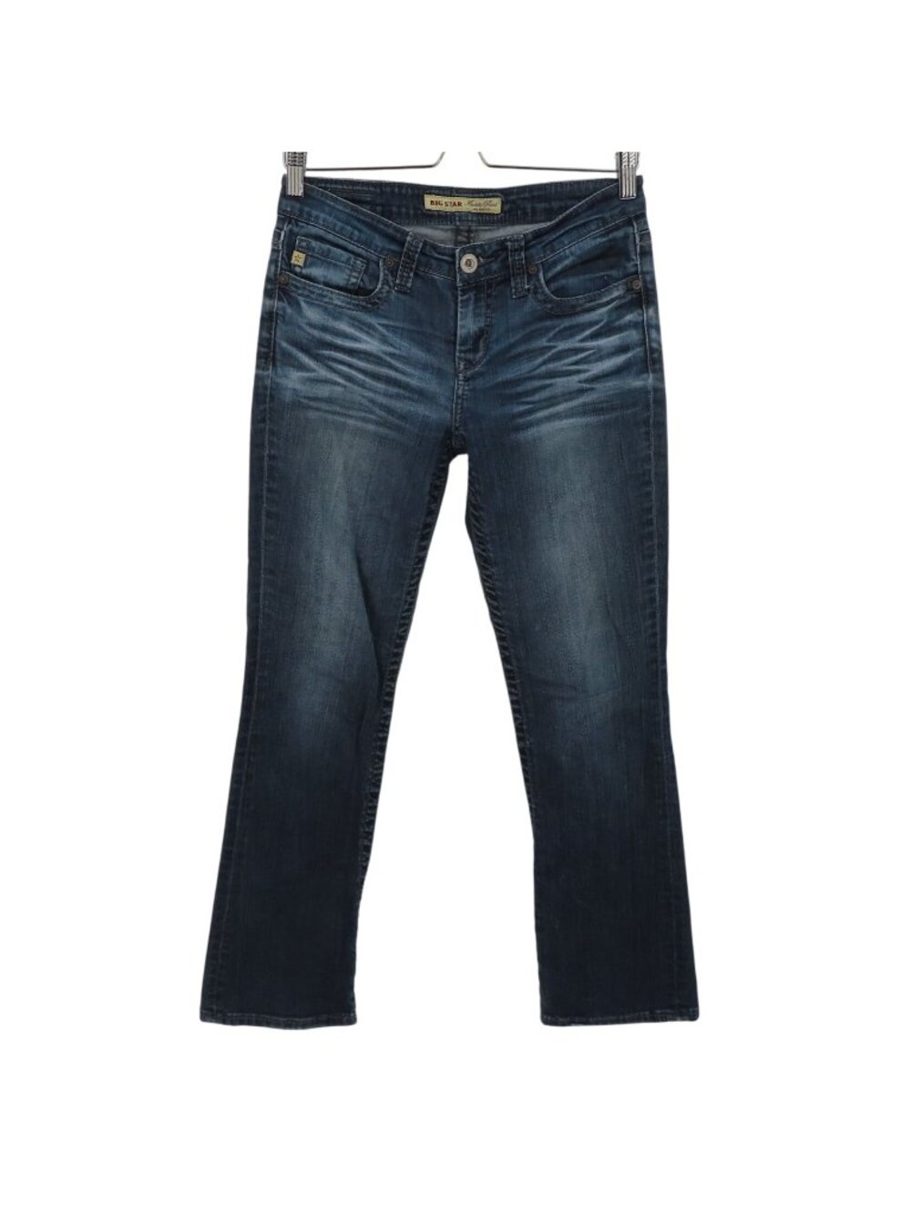 Big Star 26 Short Maddie Boot Cut Mid Rise Blue Denim Jeans Bootcut Whiskered
